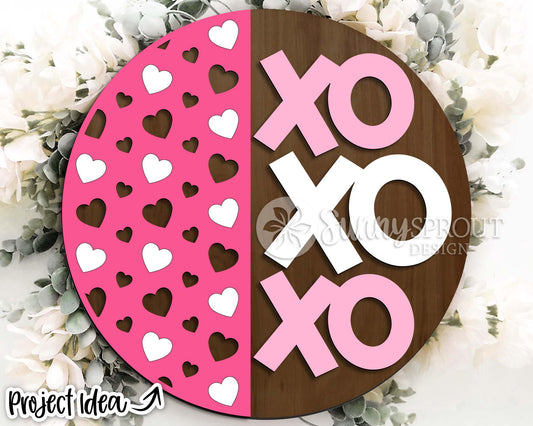 XOXO Vertical Heart Pattern Sign, Digital Download, SVG Laser Cut File, Cricut, Round Door Hanger Wall Art Design, Valentine's Day Decor
