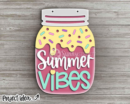 Summer Mason Jar Sign Bundle, Door hanger SVG, Glowforge laser cut file, Cricut, Summer wall decor sign svg