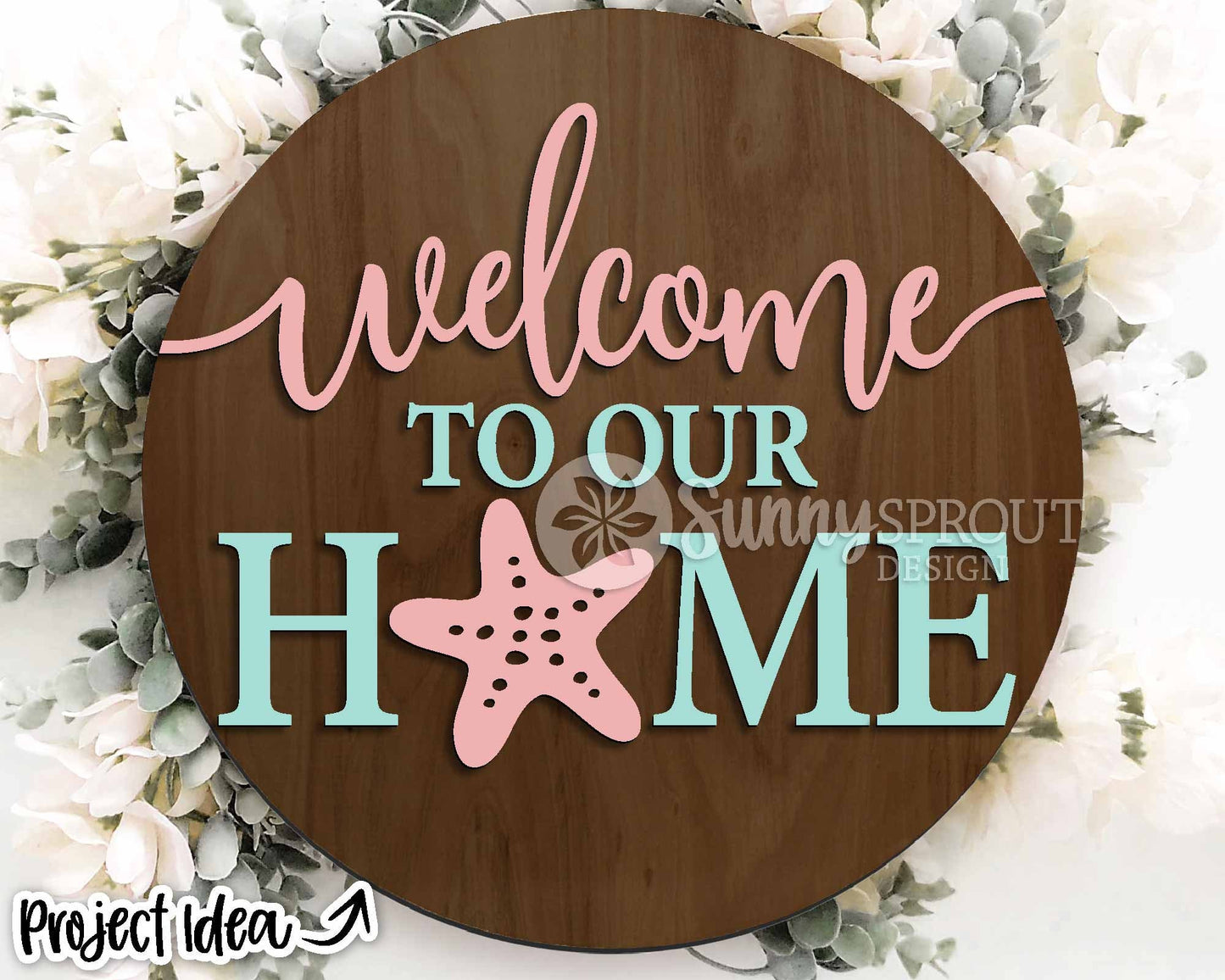 Welcome To Our Home Starfish Sign, Digital download, SVG Laser cut file, Cricut, Round door hanger design, Ocean coastal beach decor