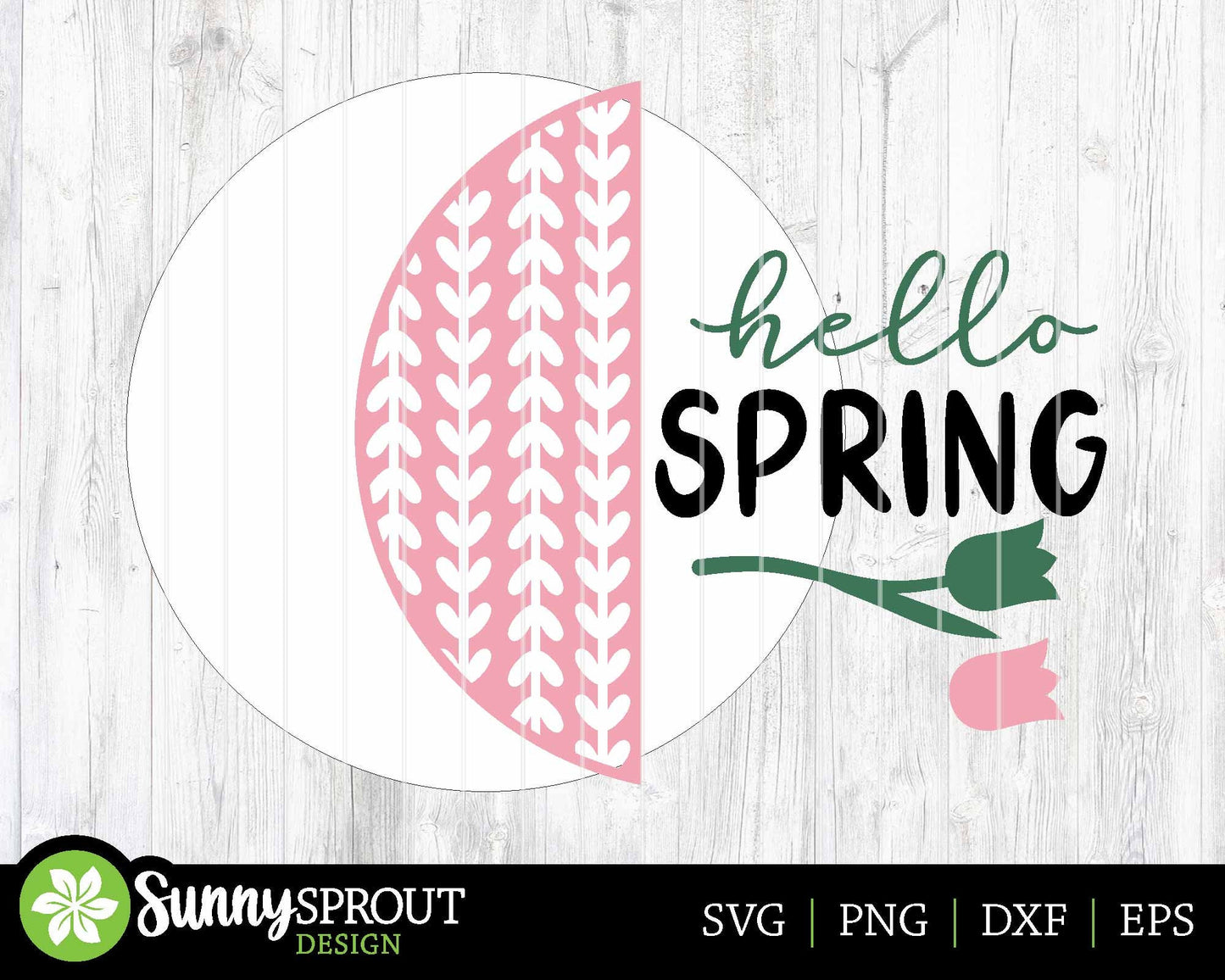 Hello Spring Vertical Pattern Tulip Sign, Digital download, SVG laser cut file, Cricut, Round door hanger design