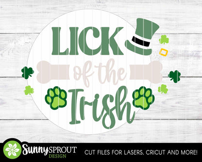 Dog Lick of the Irish Sign, Digital Download, SVG Laser Cut File, Cricut, Round Door Hanger Design, St. Patrick's Day Pet Decor