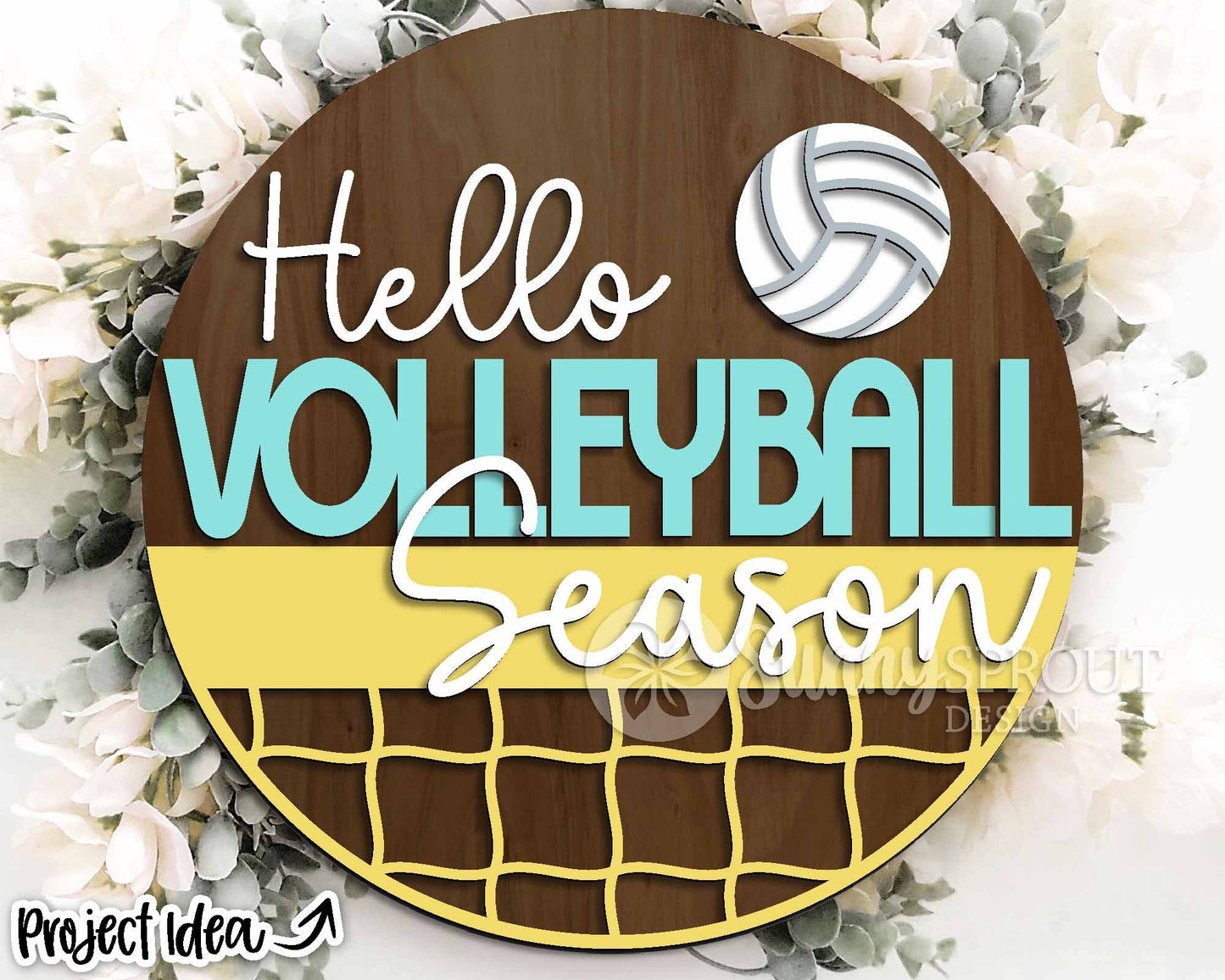 Hello Volleyball Season Sign, Digital Download, SVG Laser Cut File, Cricut, Round Door Hanger Design, Sports Decor