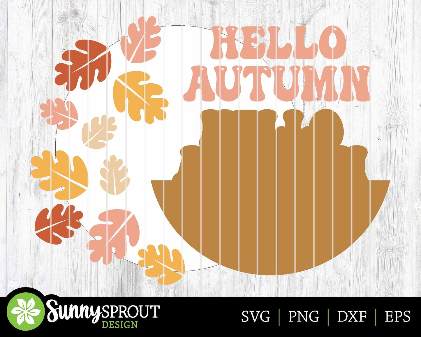 Hello Autumn Retro Leaf Sign, Digital Download, SVG Laser Cut File, Cricut, Round Fall Door Hanger Design