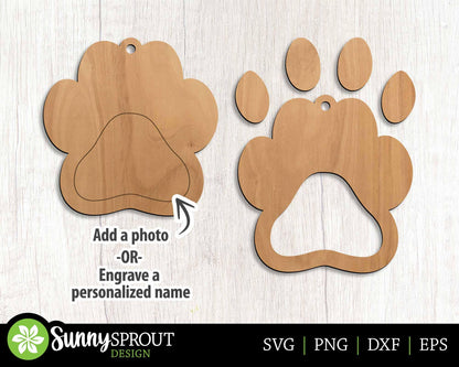 Paw Print Ornament, Digital download, SVG laser cut file, Cricut, Christmas dog cat design