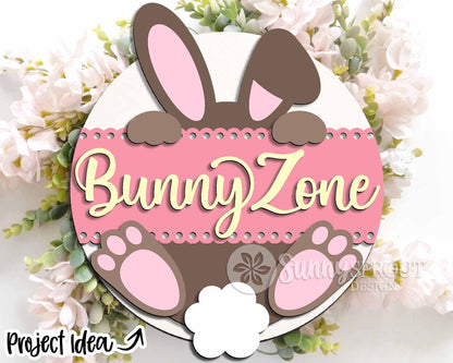 Bunny Zone Ears and Tail Sign, Digital download, SVG Laser cut file, Cricut, Round door hanger design, Easter decor