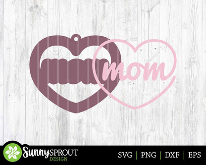 Mom Heart Ornament, Digital download, SVG laser cut file, Cricut, Christmas Mother's Day key chain design