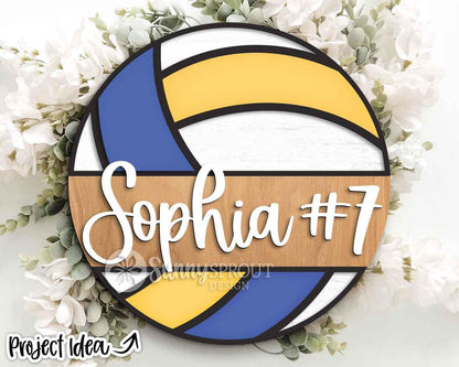 Volleyball Player Name Number Sign, Digital Download, SVG Laser Cut File, Cricut, Door Hanger Wall Art Design, Personalized Sports Decor