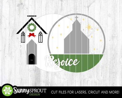 Rejoice Christmas Church Sign, Digital Download, SVG Laser Cut File, Cricut, Round Door Hanger Design
