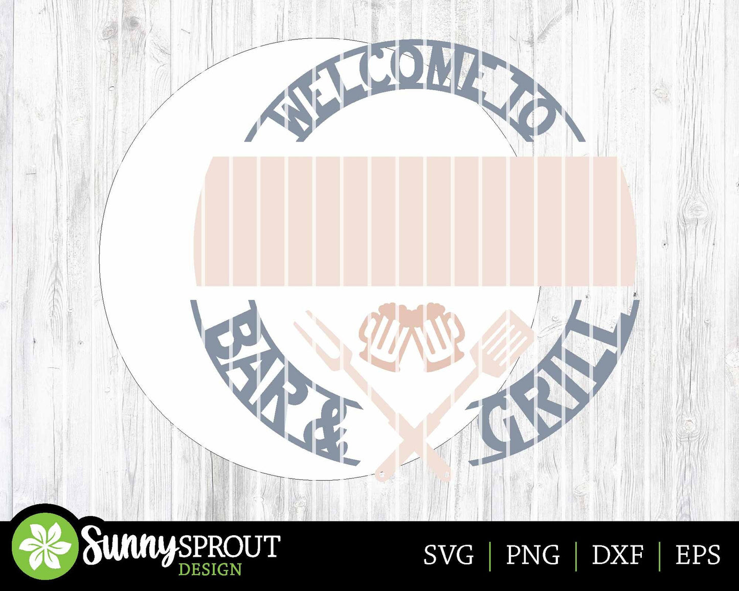 Welcome Bar & Grill Sign, Digital Download, SVG Laser Cut File, Cricut, Summer Father's Day SVG, Personalizable Round Door Hanger Design