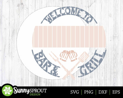 Welcome Bar & Grill Sign, Digital Download, SVG Laser Cut File, Cricut, Summer Father's Day SVG, Personalizable Round Door Hanger Design