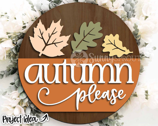 Autumn Please Leaf Sign, Digital Download, SVG Laser Cut File, Cricut, Round Fall Welcome Door Hanger Design
