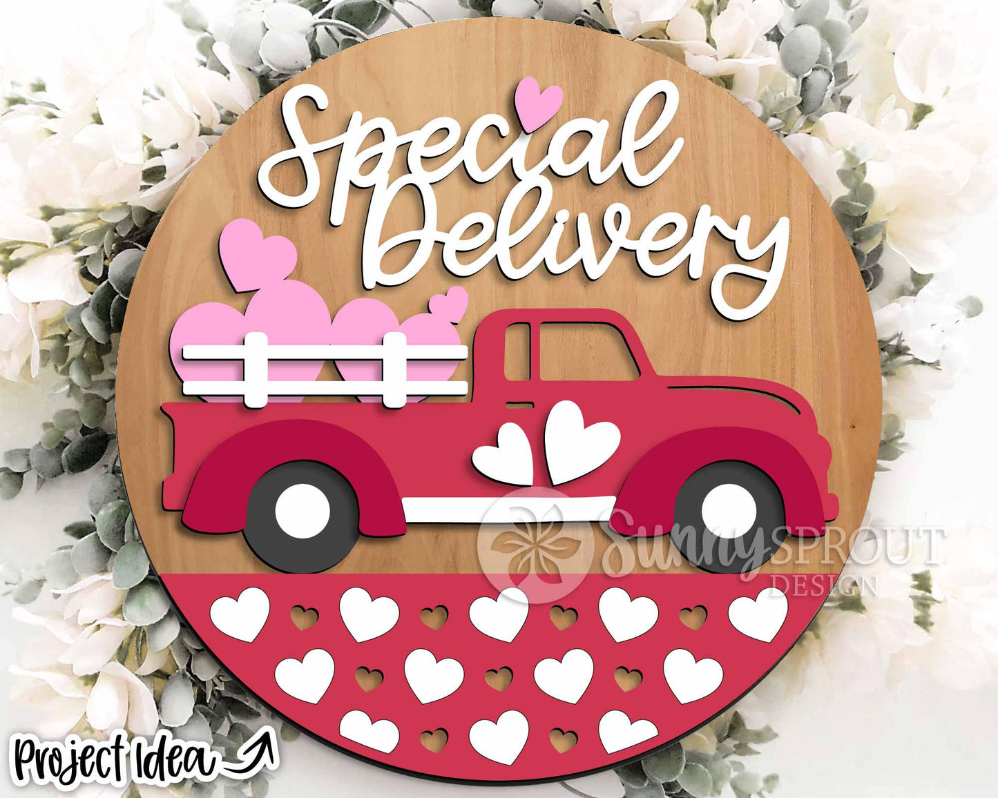 Special Delivery Heart Truck Sign, Digital Download, SVG Laser Cut File, Cricut, Round Door Hanger Design, Farmhouse Valentine's Day Decor