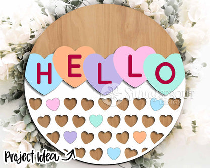 Valentine Laser Sign Bundle 3, Round door hanger, Glowforge laser file, Cricut, Heart welcome sign, Valentine's Day decor