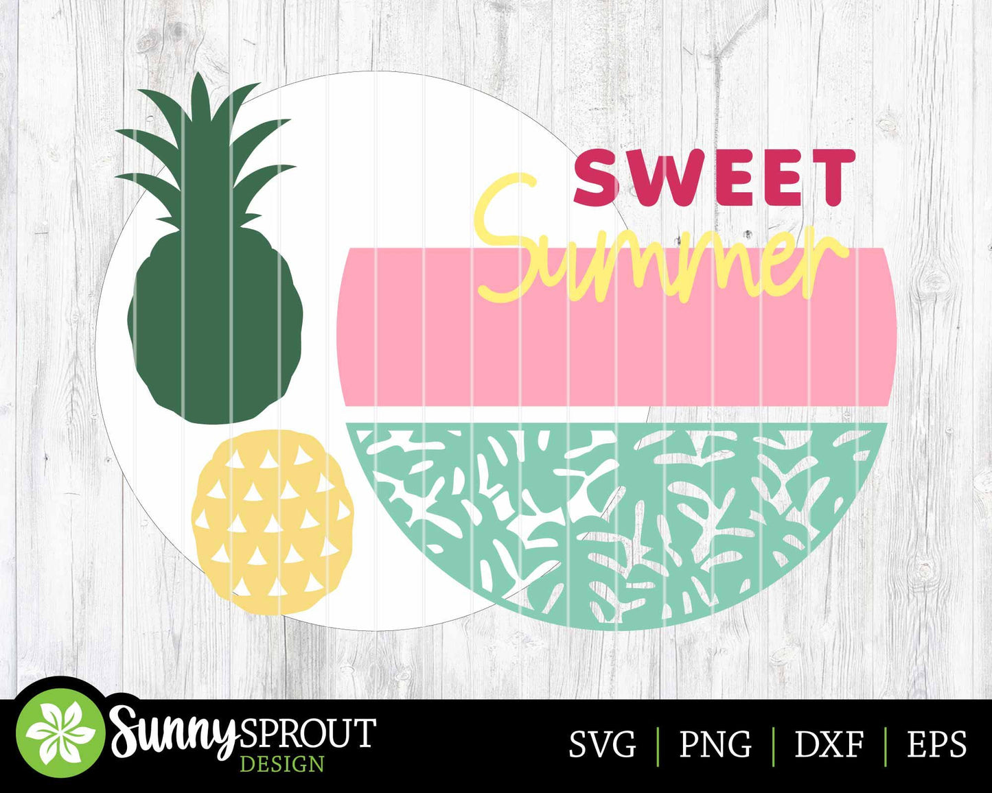 Sweet Summer Tropical Pineapple Sign, Digital Download, SVG Laser Cut File, Cricut, Round Door Hanger Design