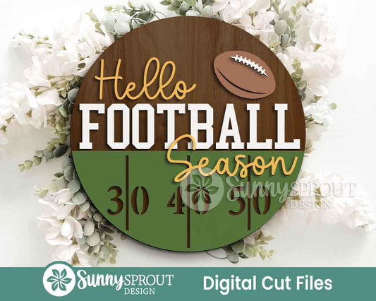 Hello Football Season Sign, Digital Download, SVG Laser Cut File, Cricut, Door Hanger Design, Sports Decor