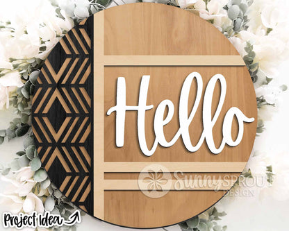 Hello Geometric Welcome Sign, Digital Download, SVG Laser Cut File, Cricut, Modern Farmhouse Round Door Hanger Design