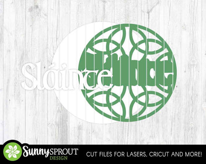 Sláinte Celtic Knot Sign, Digital Download, SVG Laser Cut File, Cricut, Round Door Hanger Wall Art Design, Irish St. Patrick's Day Decor