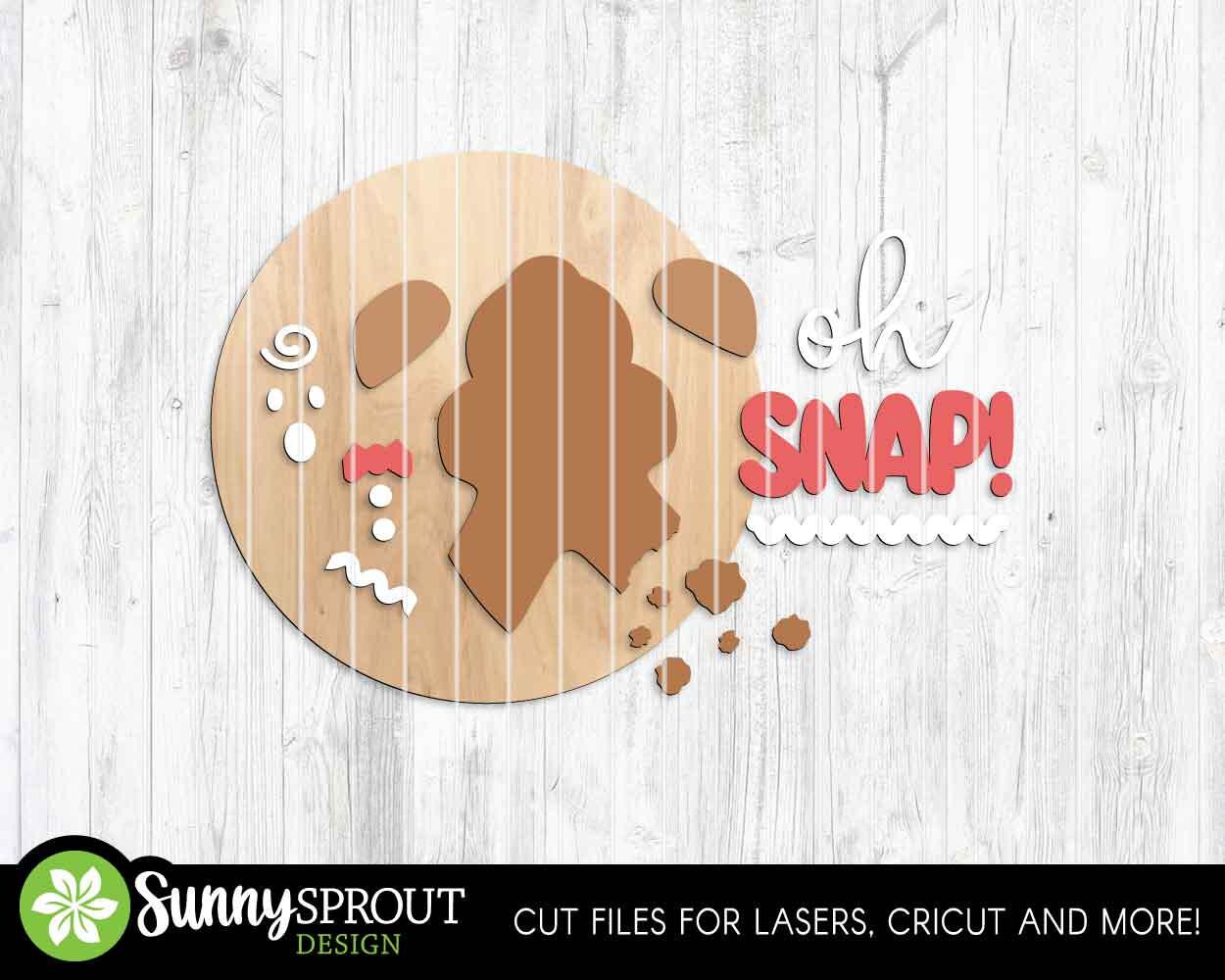 Oh Snap Gingerbread Man Sign, Digital Download, SVG Laser Cut File, Cricut, Round Door Hanger Design, Funny Christmas Decor