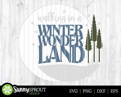 Winter Wonderland Sign, Round door hanger svg, Glowforge laser file, Cricut, Christmas door decor, Winter welcome sign