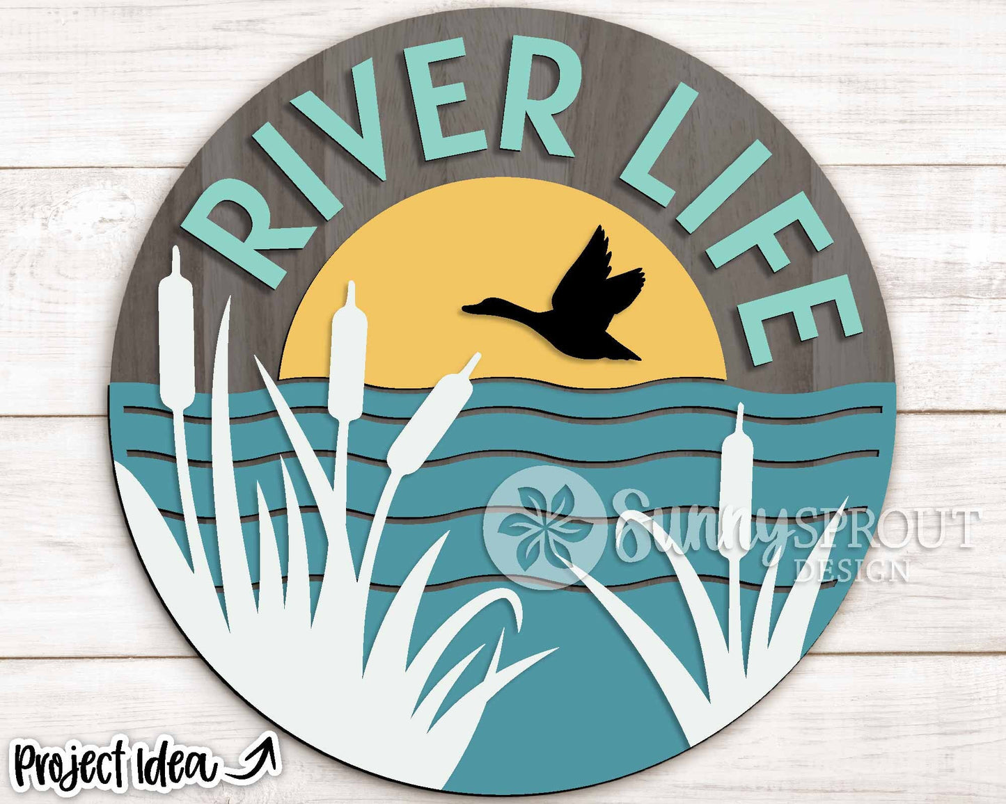 River Life Cattails Sign, Digital download, SVG Laser cut file, Cricut, Round door hanger design, Camping cabin outdoor decor