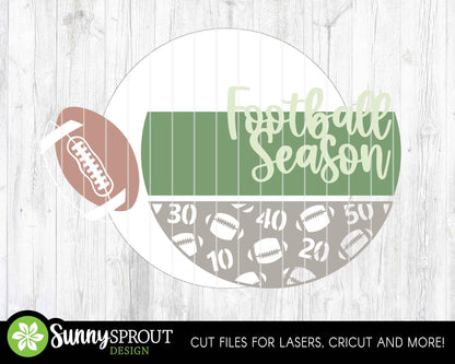 Football Season Sign, Digital Download, SVG Laser Cut File, Cricut, Round Door Hanger Wall Art Design, Sports Decor