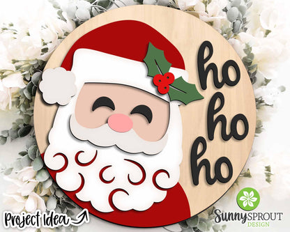 Ho Ho Ho Santa Face Sign, Digital Download, SVG Laser Cut File, Cricut, Round Door Hanger Design, Christmas Decor