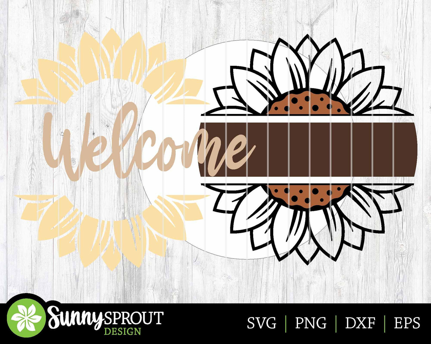 Welcome Split Sunflower Sign, Digital Download, SVG Laser Cut File, Cricut, Round Summer Fall Door Hanger Design