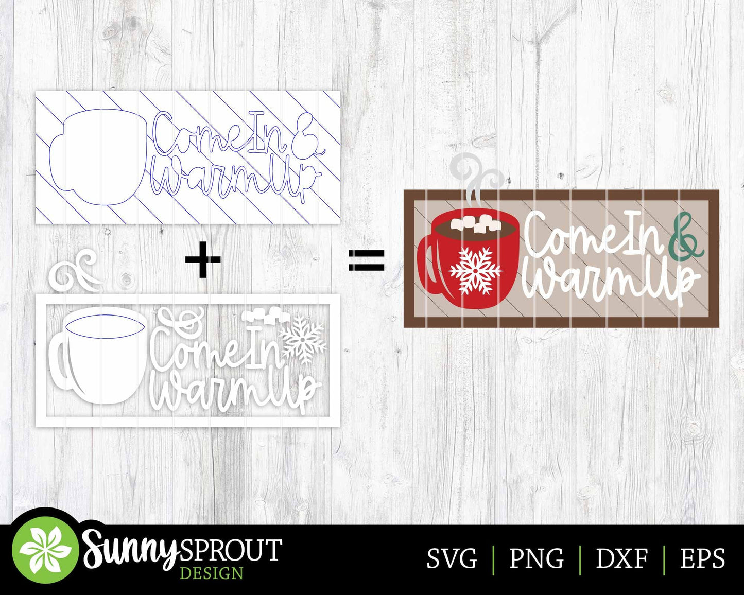 Hot Cocoa Come In & Warm Up Design, Glowforge laser cut file, Winter welcome sign svg, Christmas sign, Holiday decor