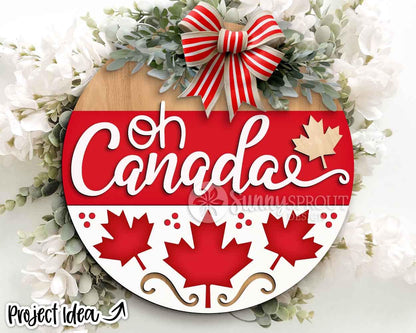 Oh Canada Maple Leaf Sign, Digital Download, SVG Laser Cut File, Cricut, Summer Canada Day Round Door Hanger Design