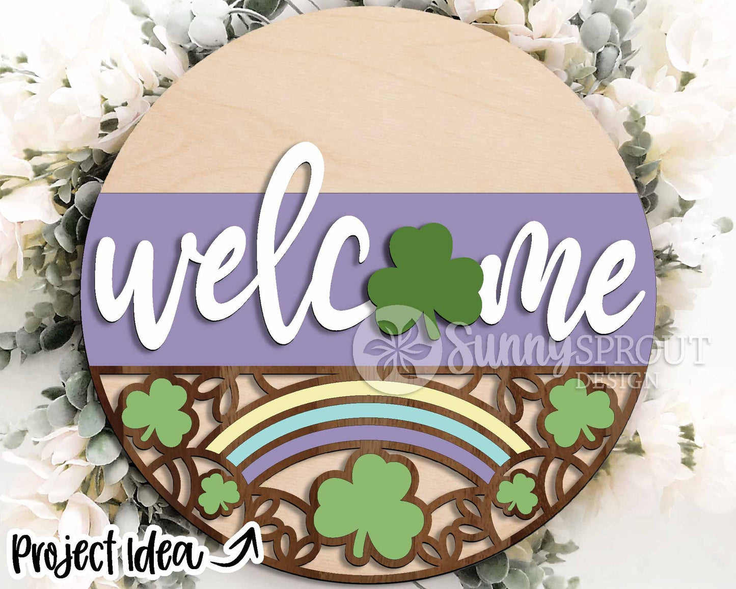 Welcome Clover Rainbow Sign, Digital Download, SVG Laser Cut File, Cricut, Round Door Hanger Design, St. Patrick's Day Decor