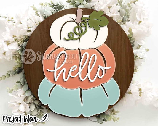 Hello Stacked Pumpkin Sign, Digital Download, SVG Laser Cut File, Cricut, Farmhouse Fall Thanksgiving Door Hanger Design
