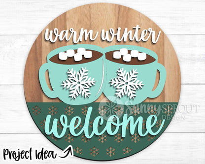 Holiday Laser Sign Bundle, Round door hanger, Glowforge laser file, Cricut, Silhouette, Christmas, Winter welcome sign