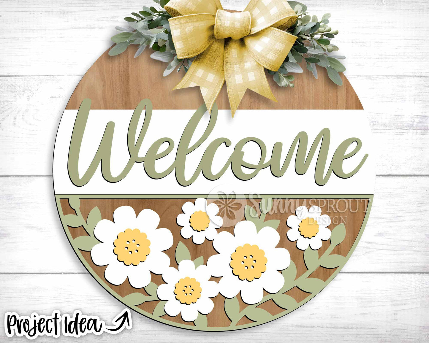 Welcome Daisy Flower Sign, Digital download, SVG Laser cut file, Cricut, Round door hanger design, Spring summer floral decor