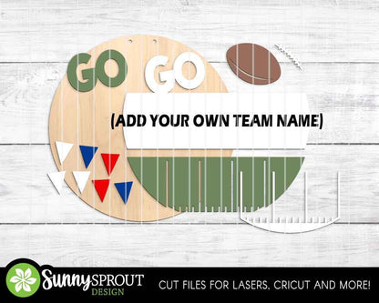 Go Football Team Sign, Digital Download, SVG Laser Cut File, Cricut, Door Hanger Wall Art Design, Personalized Sports Decor
