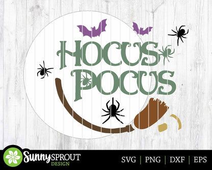 Halloween Magic Broom Bats Sign, Digital Download, SVG Laser Cut File, Cricut, Round Halloween Door Hanger Design