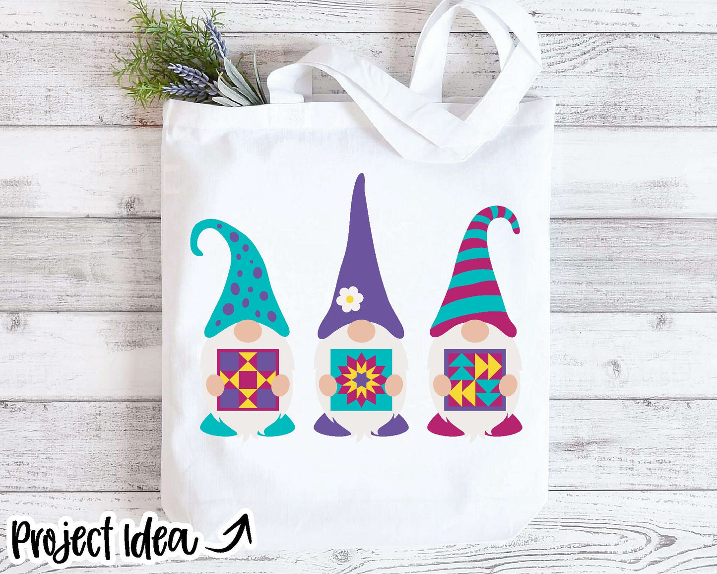 Three Gnomes Holding Patchwork Quilt SVG, Digital download, Cricut cut file, Silhouette, Sewing quilting embroidery design