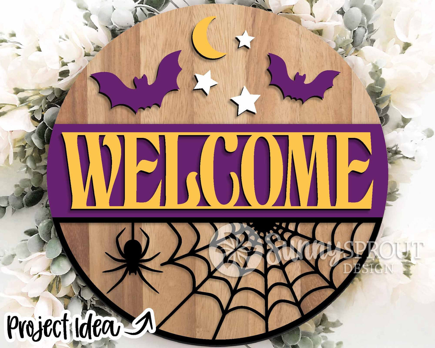 Halloween Laser Sign Bundle, Round door hanger, Glowforge laser file, Cricut cut file, Silhouette, Fall welcome sign svg