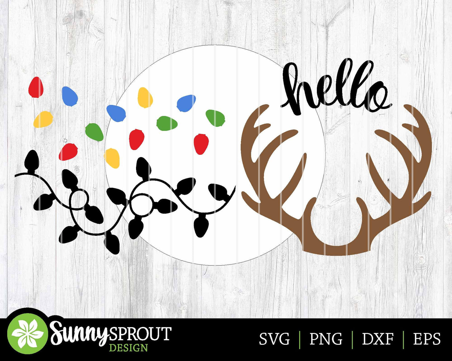 Hello Reindeer Lights Sign, Digital Download, SVG Laser Cut File, Cricut, Round Door Hanger Design, Modern Christmas Decor
