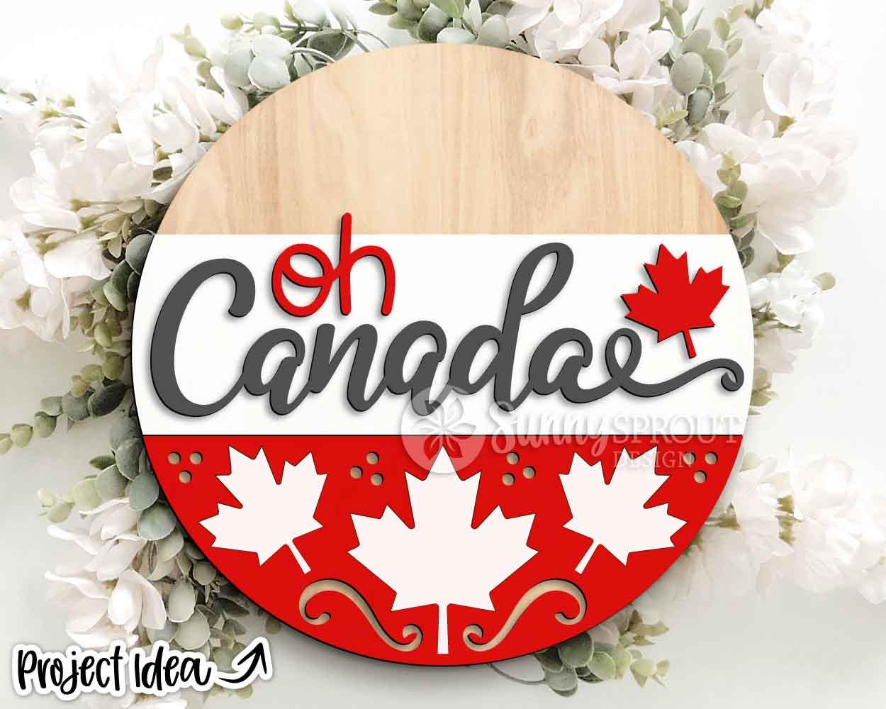 Oh Canada Maple Leaf Sign, Digital Download, SVG Laser Cut File, Cricut, Summer Canada Day Round Door Hanger Design