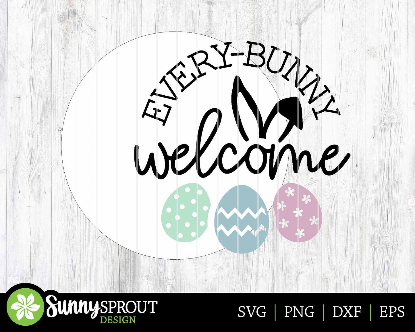 Every-Bunny Welcome Easter Egg Sign, Digital download, SVG laser cut file, Cricut, Round door hanger design