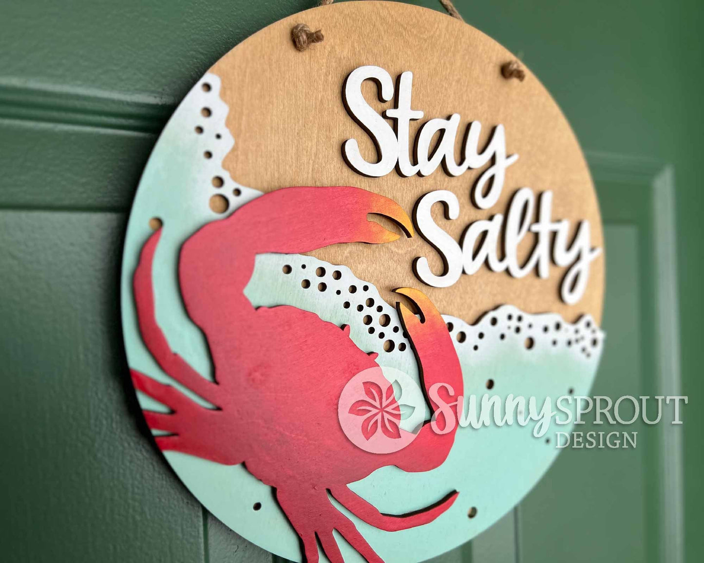 Stay Salty Crab Ocean Sign, Digital download, SVG Laser cut file, Cricut, Round door hanger wall art design, Beach coastal decor