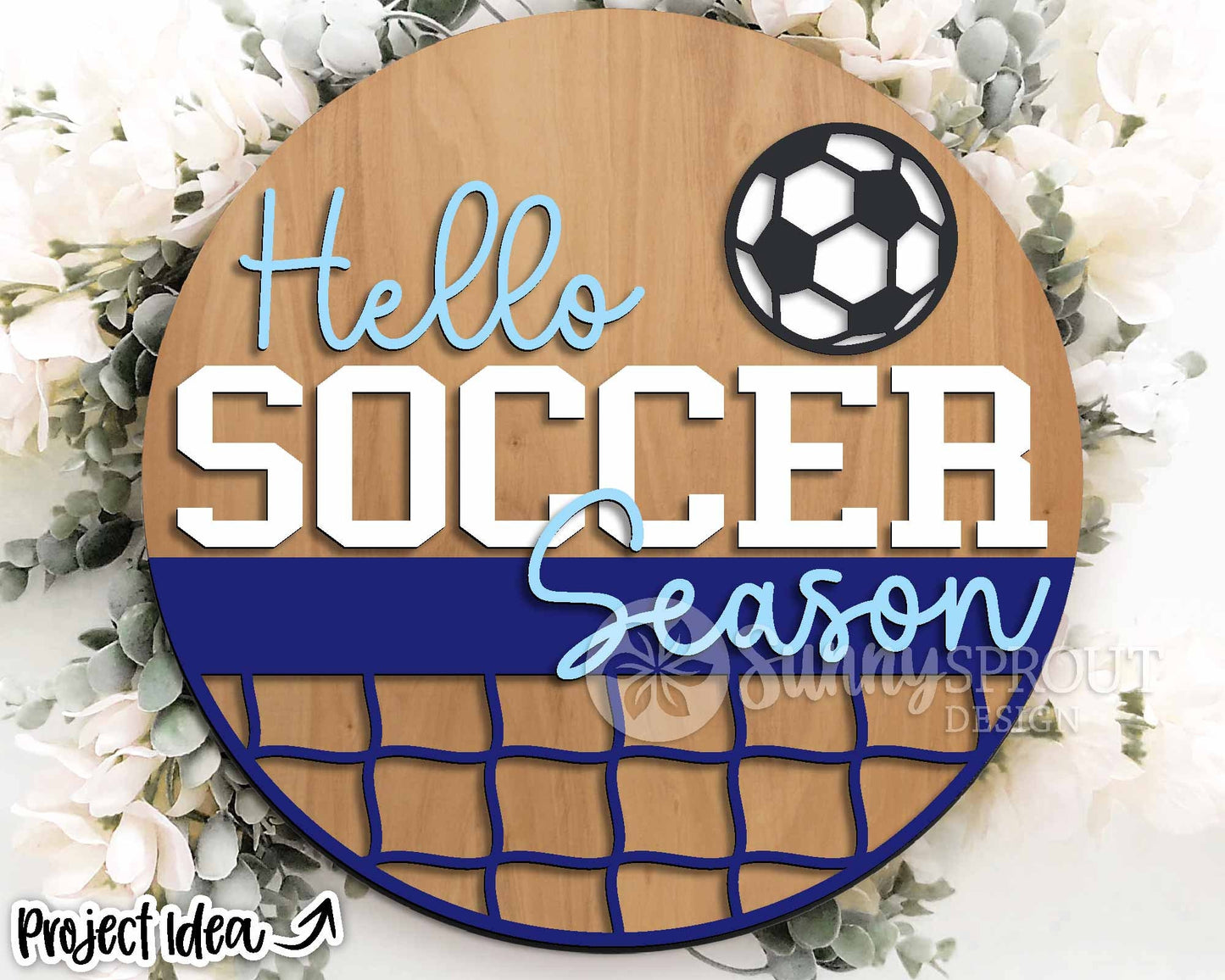 Hello Football Soccer Season Sign, Digital Download, SVG Laser Cut File, Cricut, Round Door Hanger Wall Art Design, Sports Decor