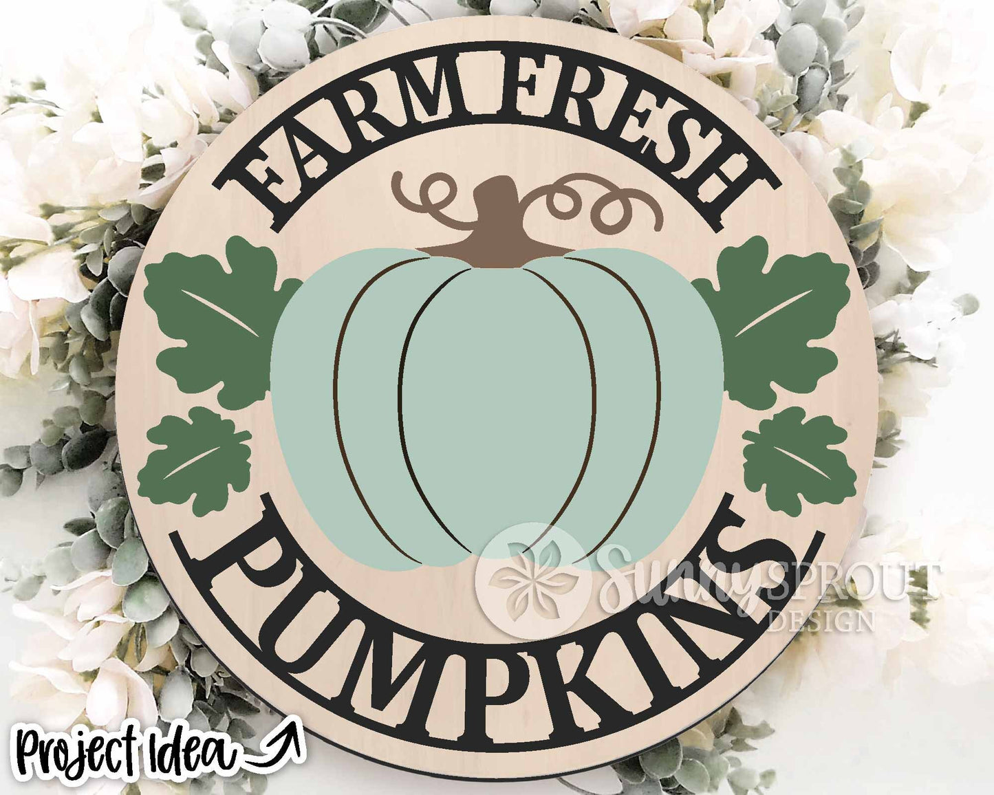 Farm Fresh Pumpkins Sign, Digital Download, SVG Laser Cut File, Cricut, Round Fall Farmhouse Door Hanger Design