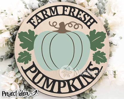 Farm Fresh Pumpkins Sign, Digital Download, SVG Laser Cut File, Cricut, Round Fall Farmhouse Door Hanger Design