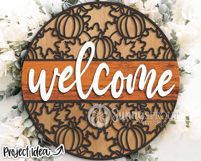Fall Laser Sign Bundle 4, Round door hanger, Glowforge laser file, Cricut, Autumn welcome sign svg, Hello Fall pumpkin svg