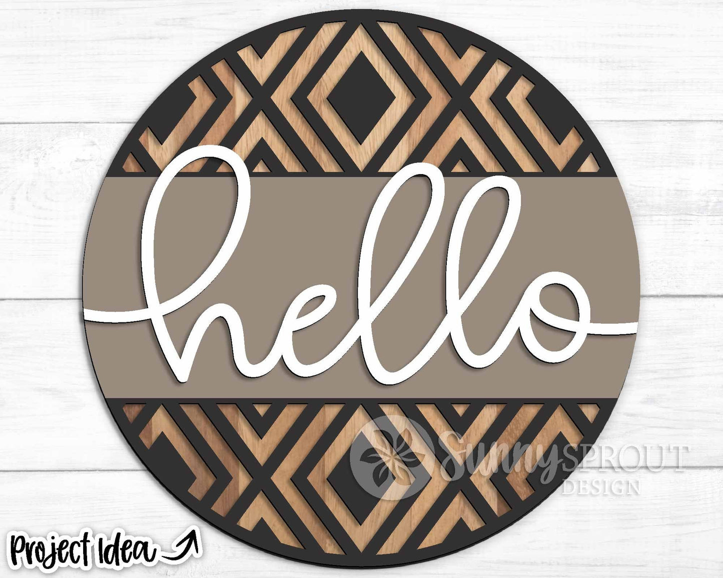 Hello Geometric Welcome Sign, Digital Download, SVG Laser Cut File, Cricut, Modern Farmhouse Round Door Hanger Design