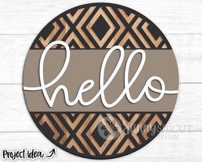 Hello Geometric Welcome Sign, Digital Download, SVG Laser Cut File, Cricut, Modern Farmhouse Round Door Hanger Design