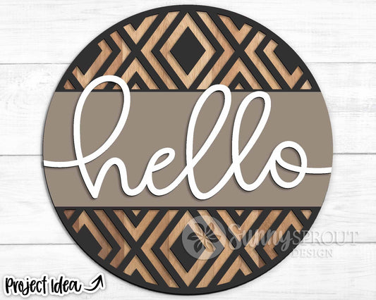 Hello Geometric Welcome Sign, Digital Download, SVG Laser Cut File, Cricut, Modern Farmhouse Round Door Hanger Design