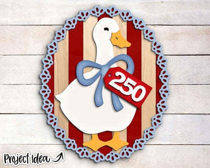 250 Years Patriotic Goose Sign, Digital download, SVG Laser cut file, Cricut, Oval door hanger design, 4th of July decor
