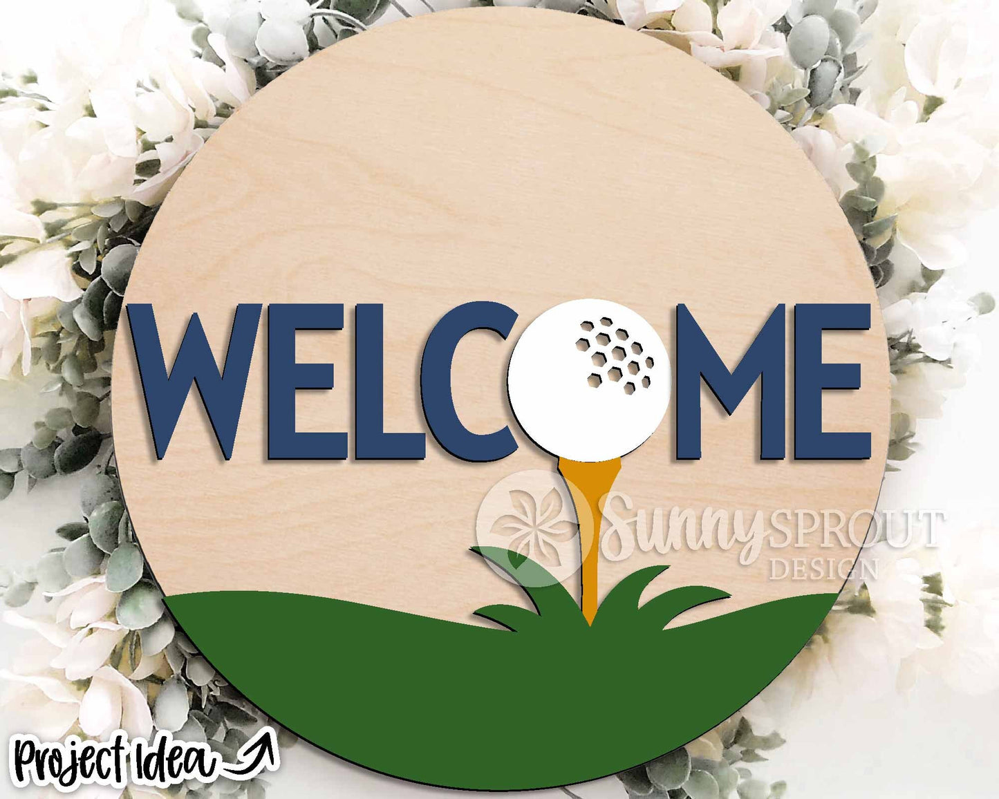 Welcome Golf Ball Sign, Digital Download, SVG Laser Cut File, Cricut, Round Door Hanger Design, Sports Decor